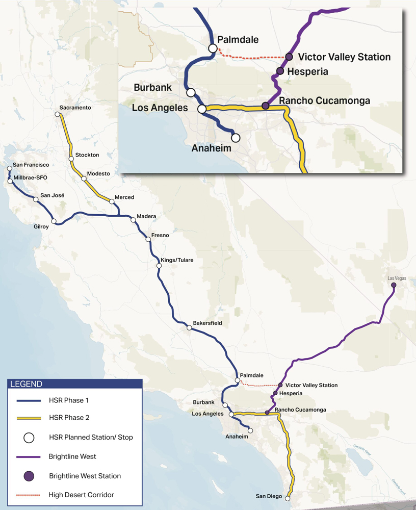 Map of planned high speed rail routes in California