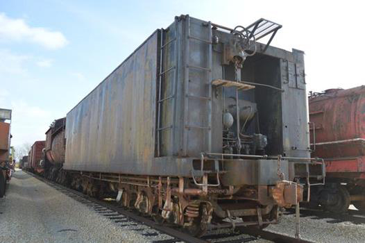 Three-quarter view of steam locomotive tender