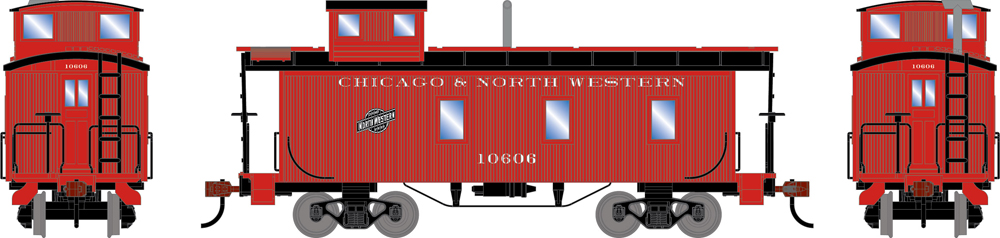 A red and black model caboose