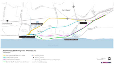 San Diego agency again narrows options for Del Mar rail relocation