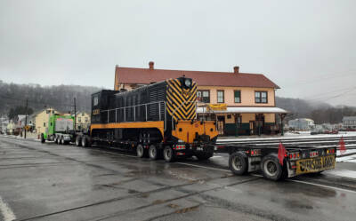 News photo: Diesel from Durango & Silverton arrives at East Broad Top