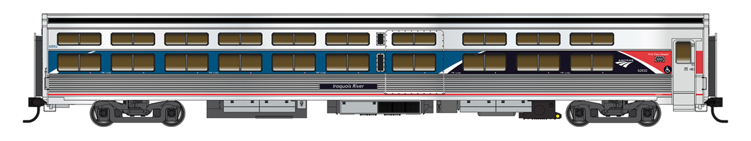 A silver, blue and red model passenger car