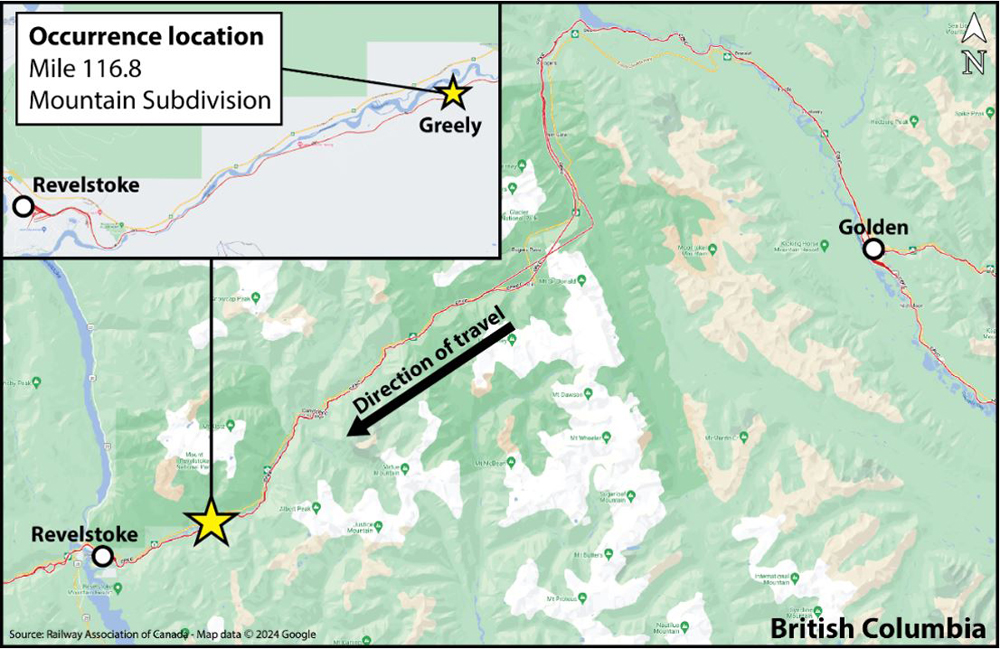 Map of rail line in British Columbia