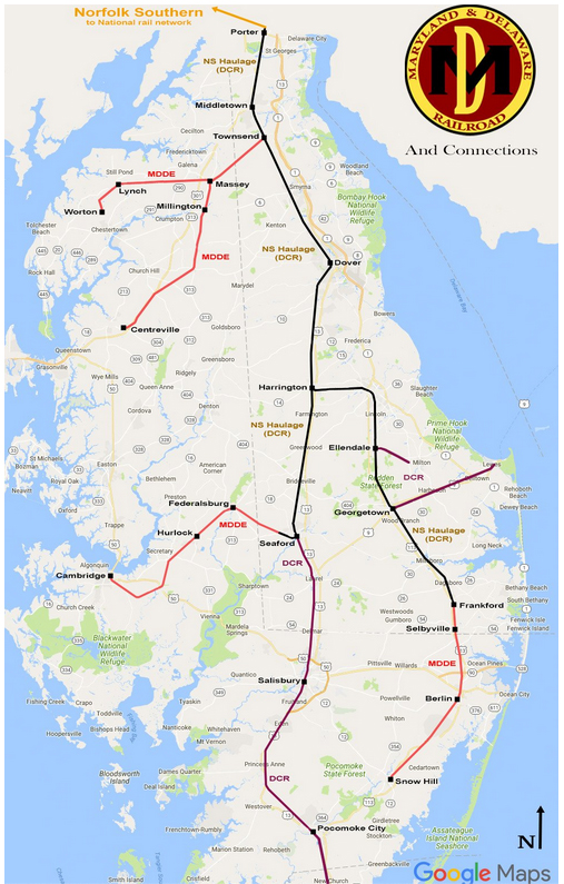 Map of the Maryland & Delaware Railroad