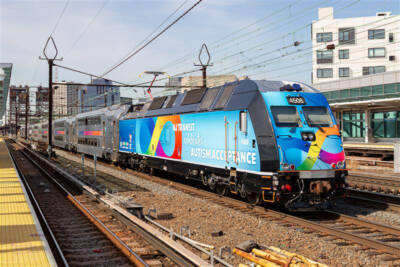 Specially wrapped locomotive part of NJ Transit observance of Autism Acceptance Month