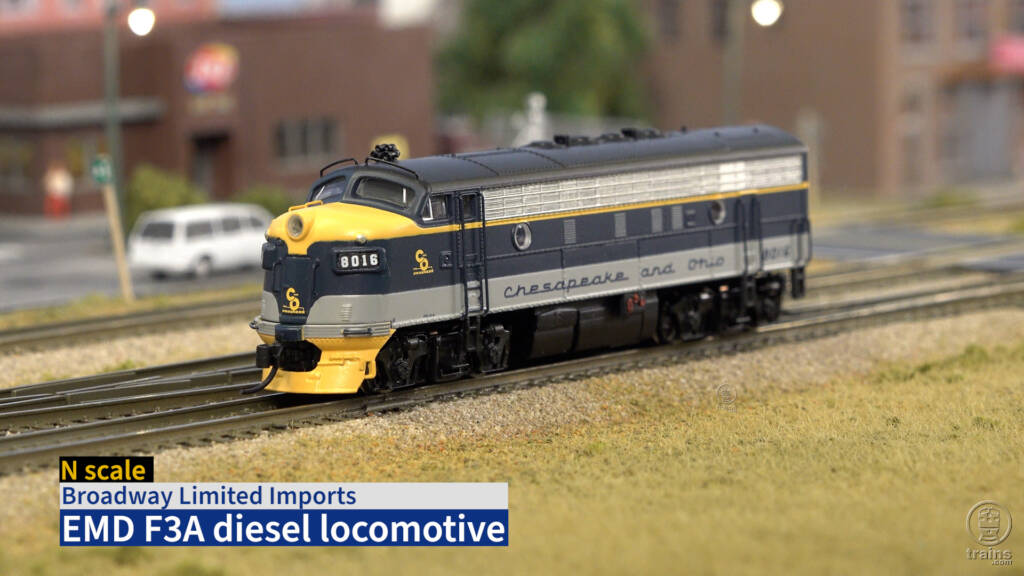 Screen capture from product review video with N scale cab unit and text in lower left corner.
