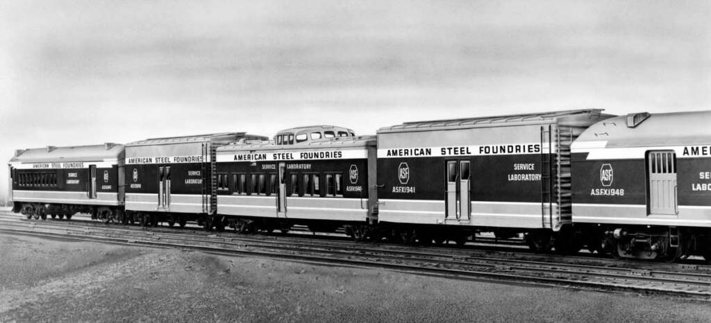 Two-tone rail cars for American Steel Foundries Test Train
