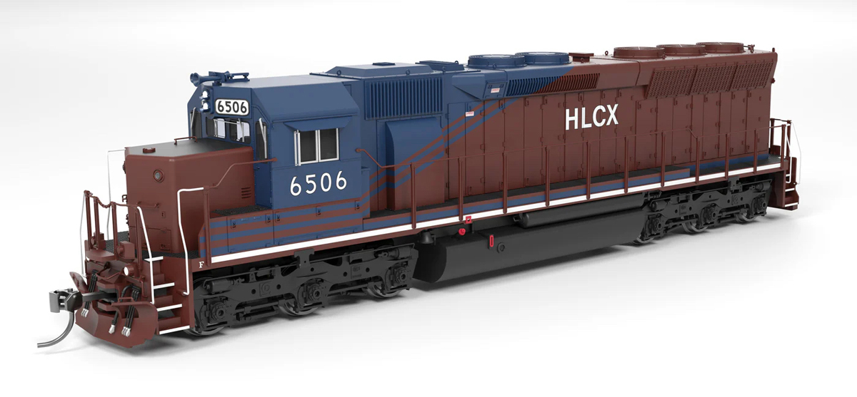 A blue and brown model locomotive