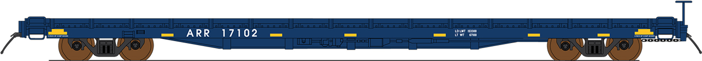 A blue model flatcar