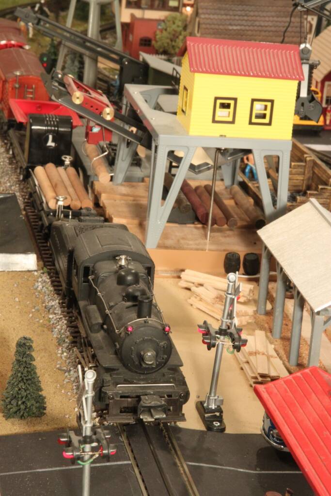 scene with engine on toy train layout