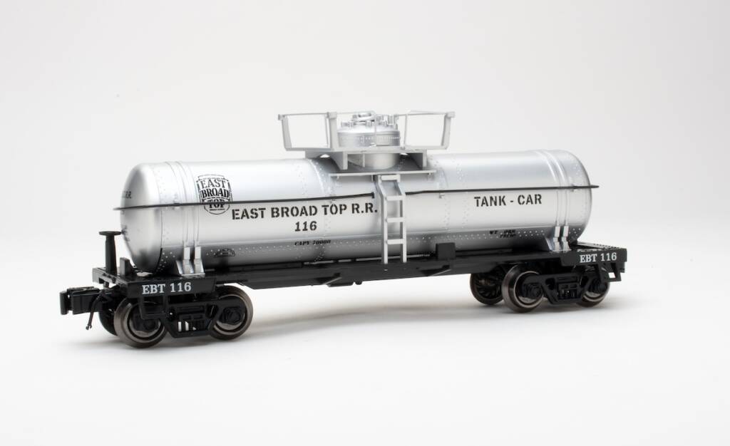 silver and black model tank car