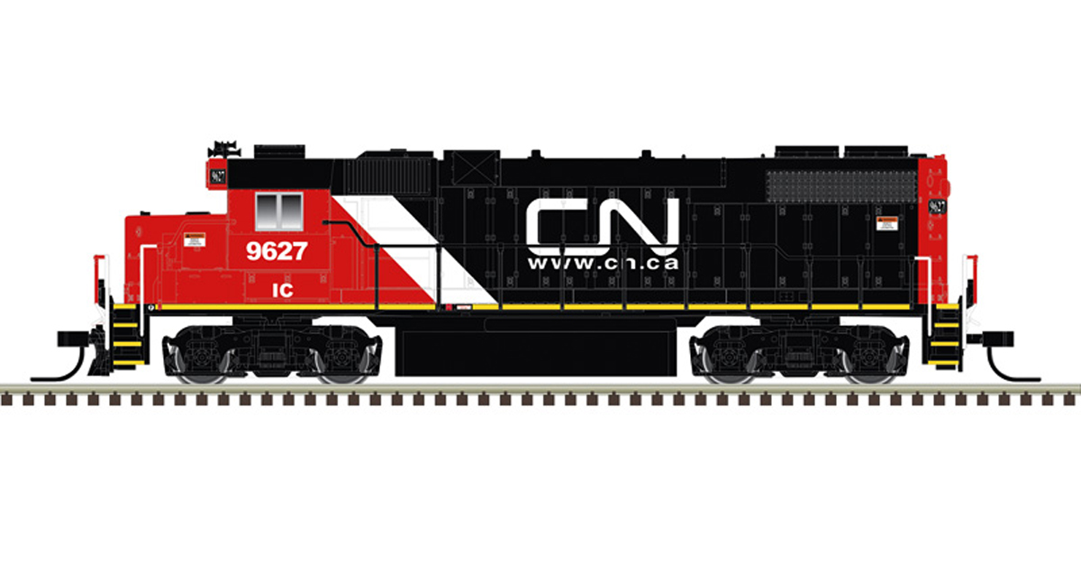 A black red and white model locomotive