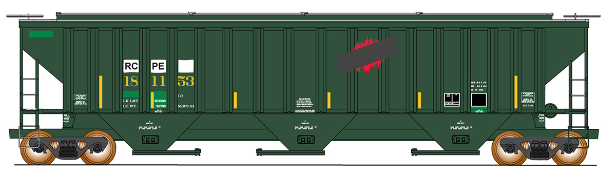 A green model freight car