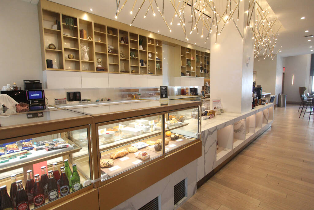 Cases with food in train station lounge