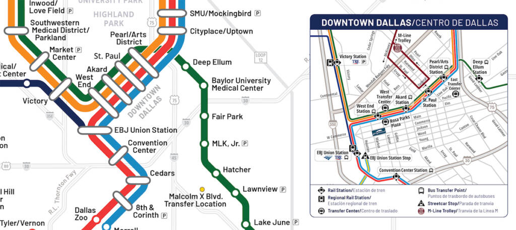 Portion of DART light rail map