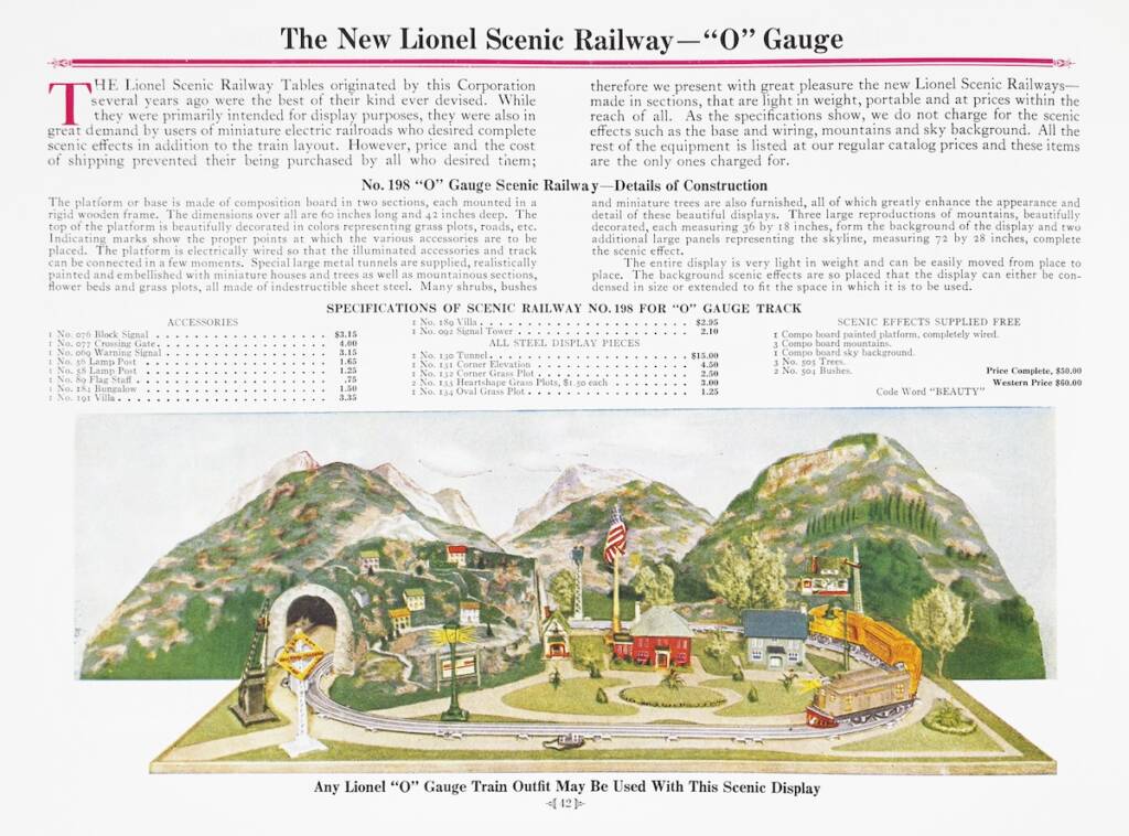 vintage catalog page with toy train scene