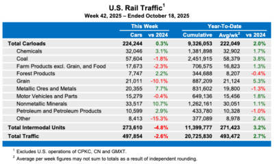 US weekly rail traffic is again down