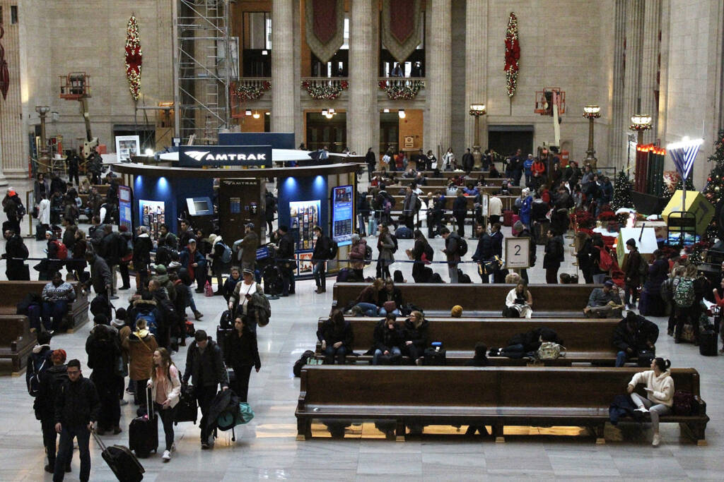 Large crowds waiting for trains in Chicago