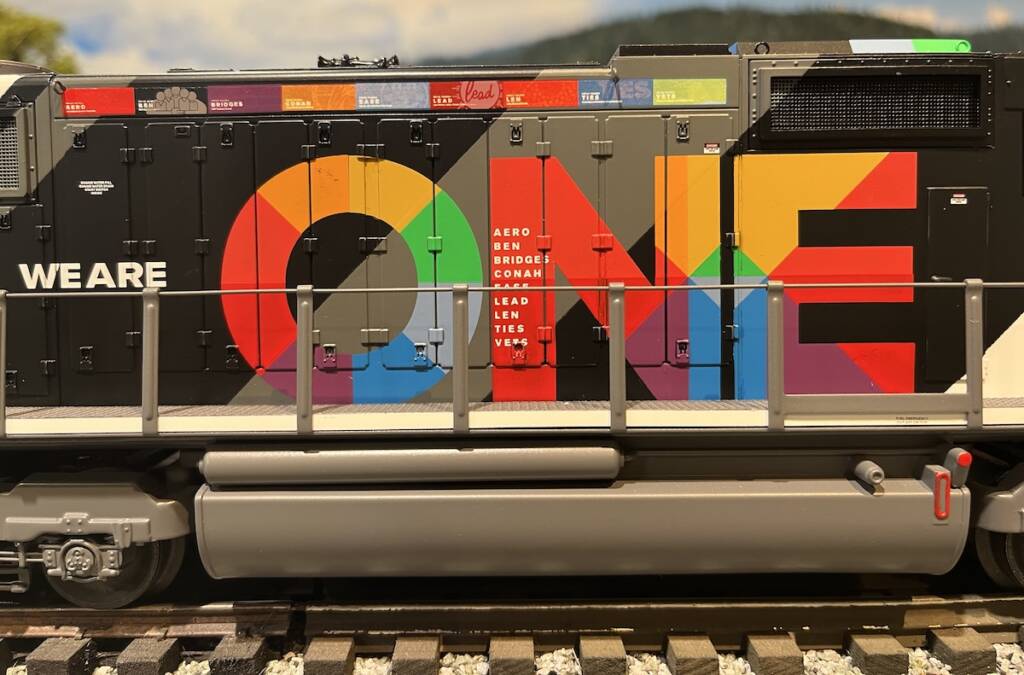 closeup of colorful paint on model locomotive