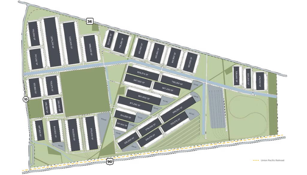Map of available proporty at new industrial park near Rosenberg, Texas