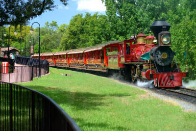 Disney World No. 1, a red 4-6-0 steam locomotive.