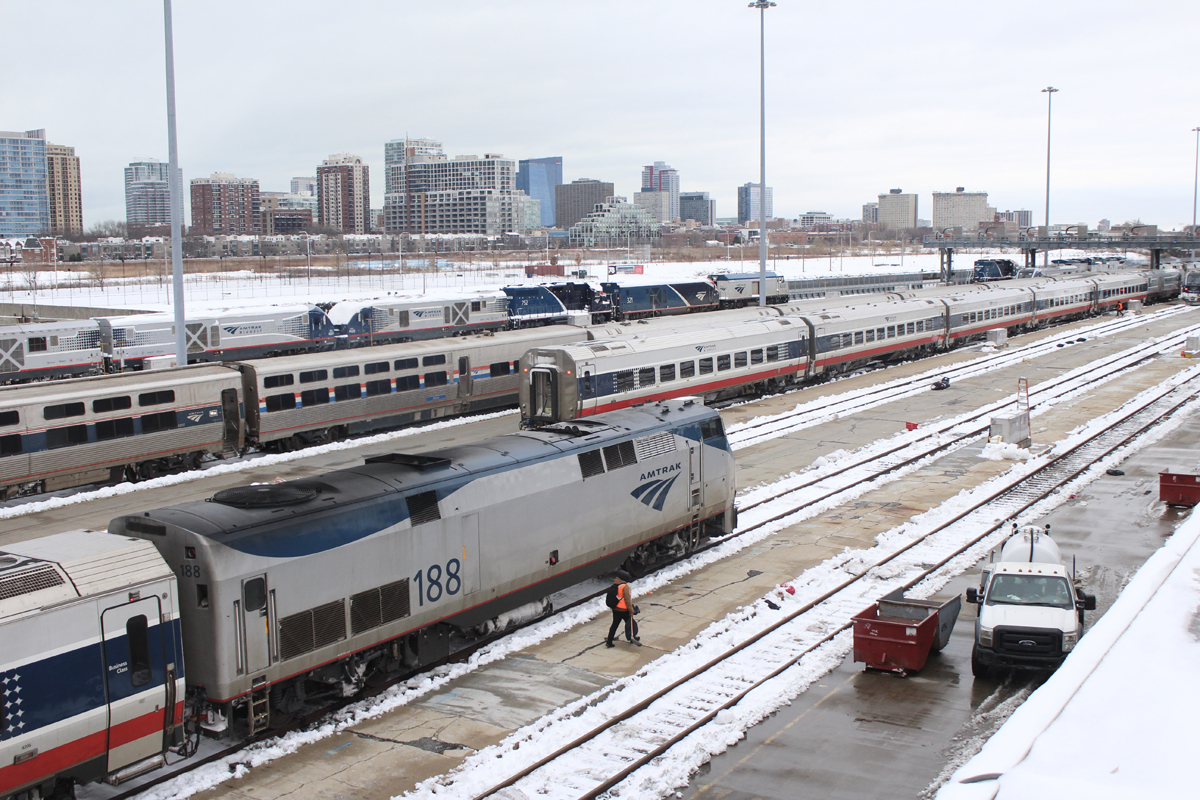 Passenger equipment in snow-covered yard