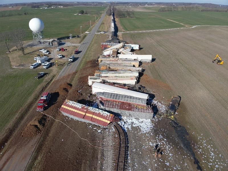 Aerial view of train derailment