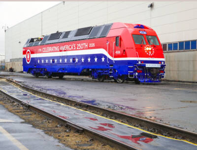 News photo: NJ Transit’s patriotic locomotive