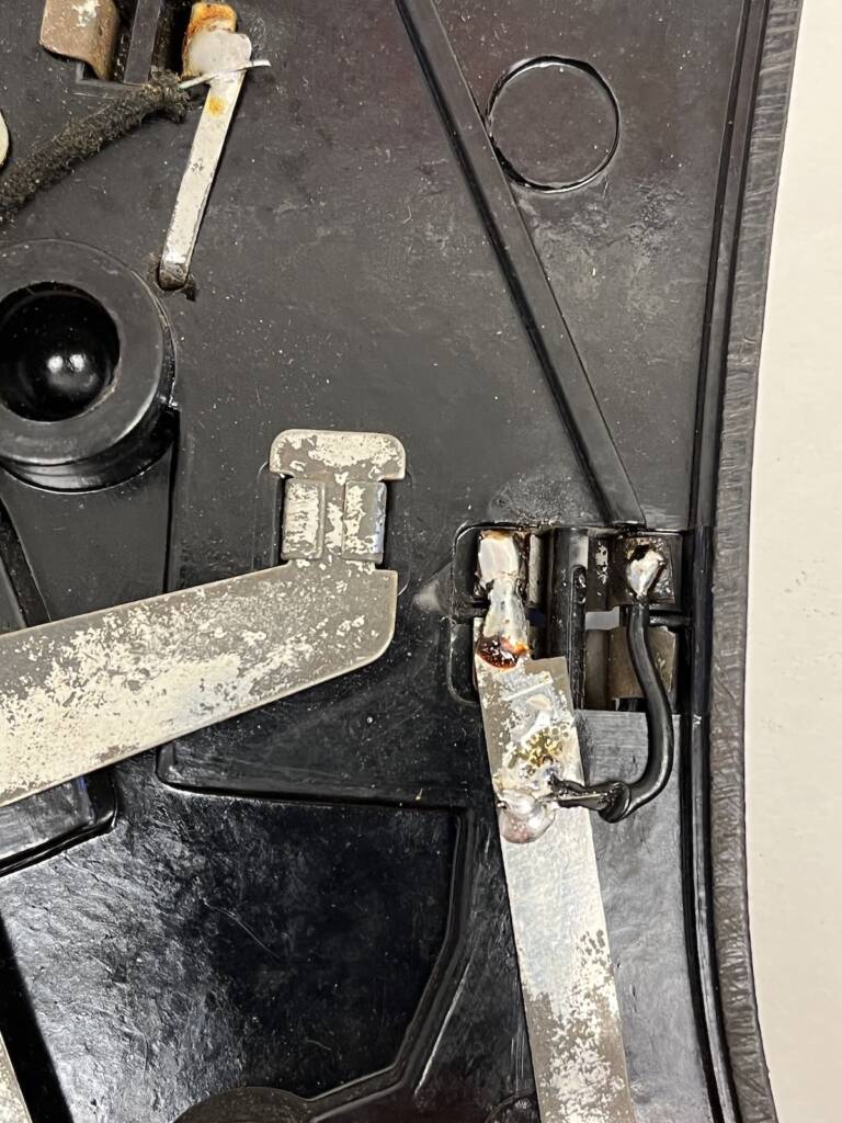 bottom of track switch with soldered wire