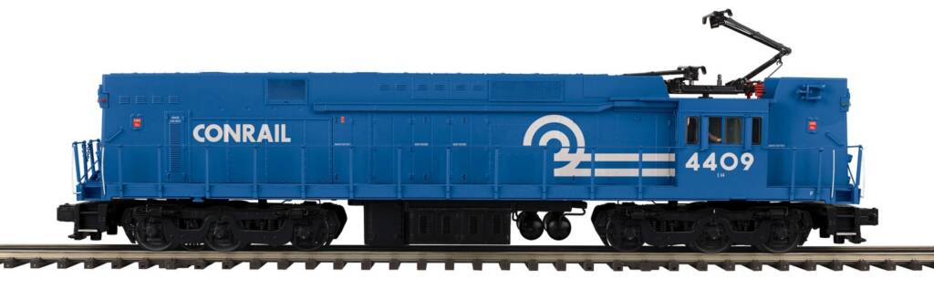 blue and white model locomotive