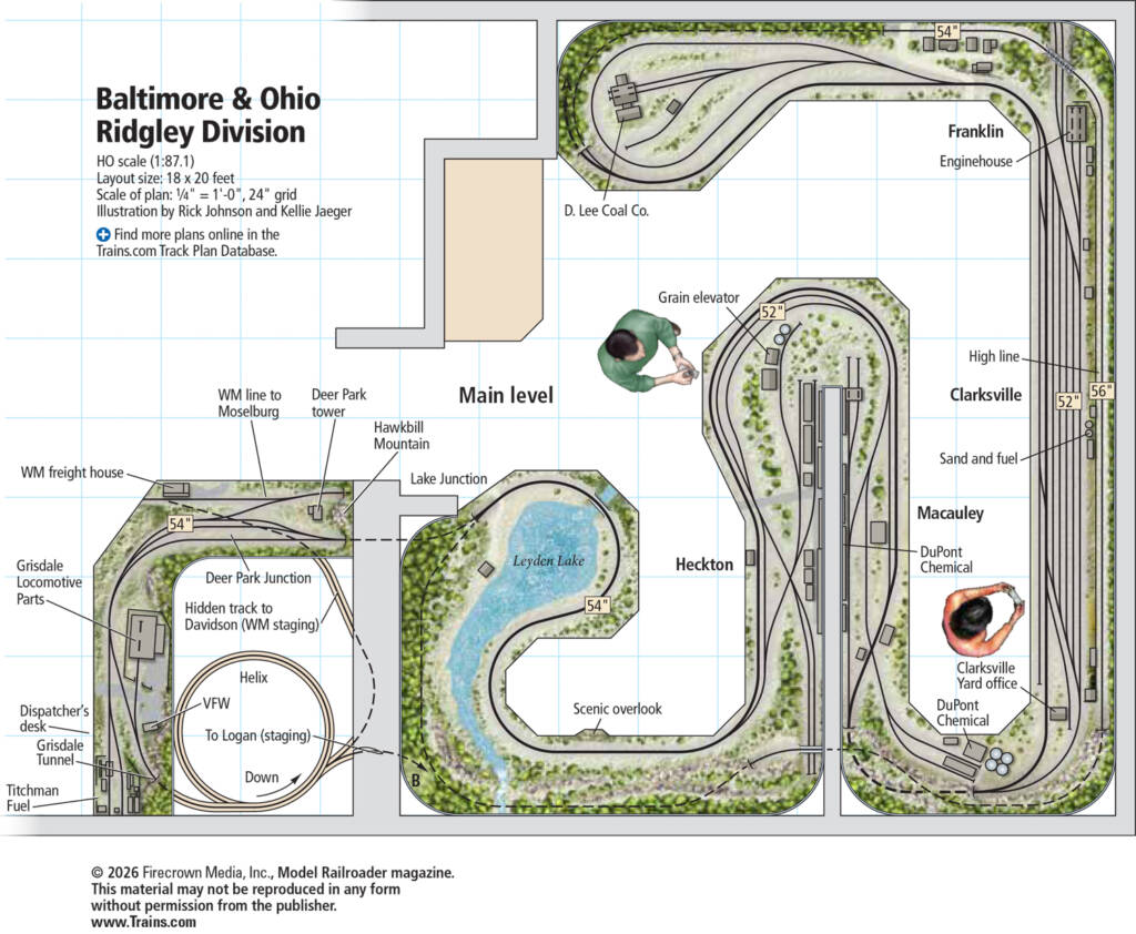 A track plan for the main level of the Baltimore & Ohio ridgely division layout