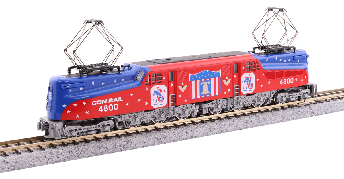A red and blue model locomotive