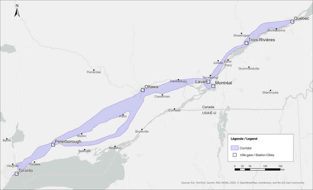Map of area between Toronto and Quebec City