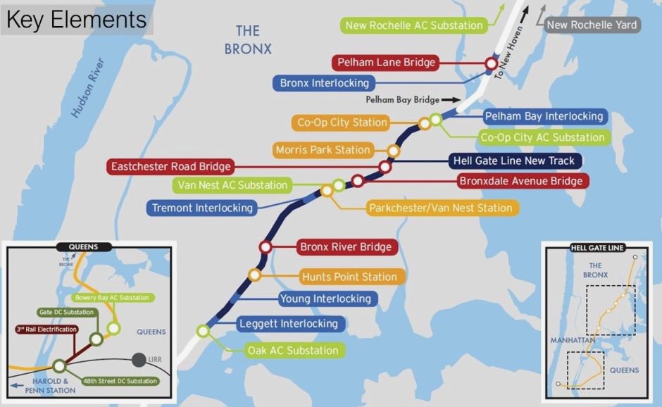 Map of work on Amtrak Hell Gate line in the Bronx and Queens