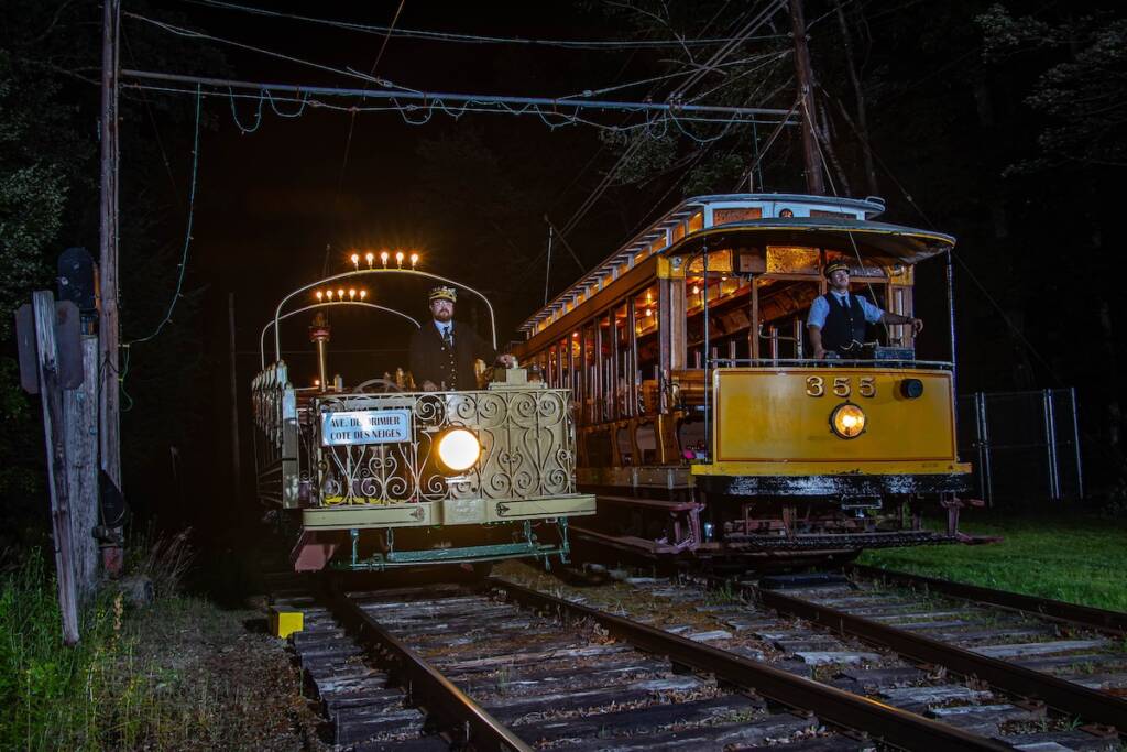 Night photo shoot of two trollies together