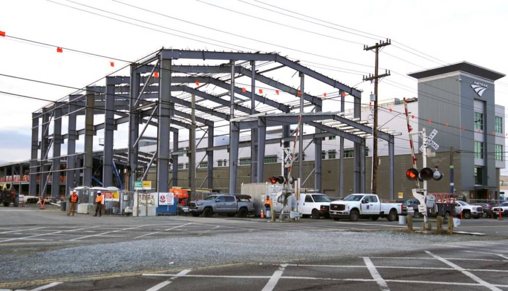 Steel frame of building