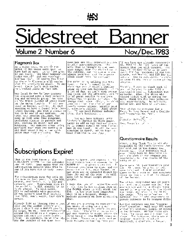 Sidestreet Banner, November/December 1983