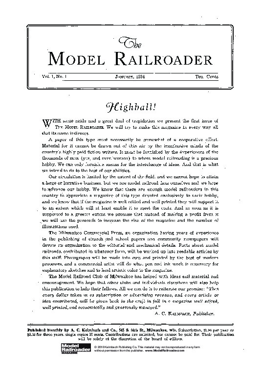 Model Railroader, January 1934